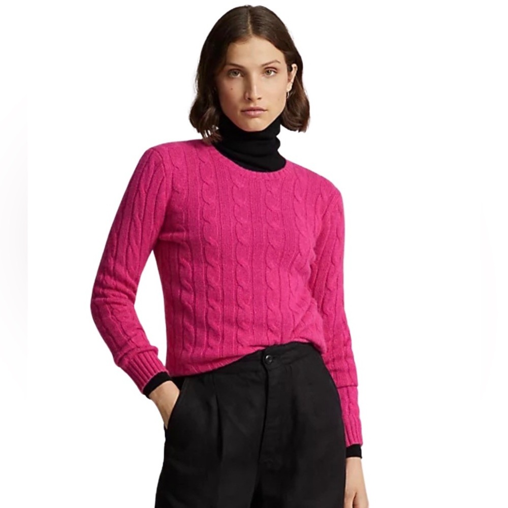Ralph Lauren Polo Pink Cable Knit Crewneck Pullover Sweater Size M Medium